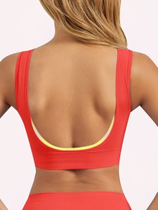 Ladies Deep Scoop Neck Sport Brassiere <b>Open</b> Back Running Vest Wide Straps Athletic Crop Top Removable Pads Wholesale - Product Image 6