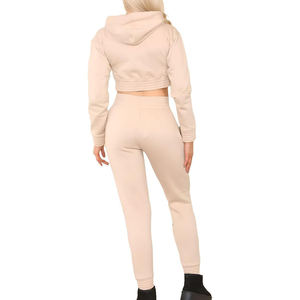 Ensemble deux pièces pour femme, haut court zippé et pantalon de jogging, hiver, uni, décontracté, coupe régulière - Product Image 2