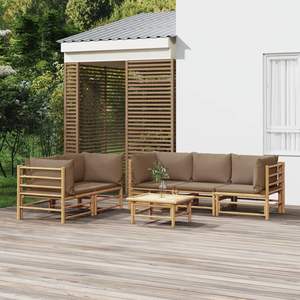 Ensemble de salon de jardin modulaire 6 pièces en bambou taupe pour les loisirs en plein air - Product Image 1