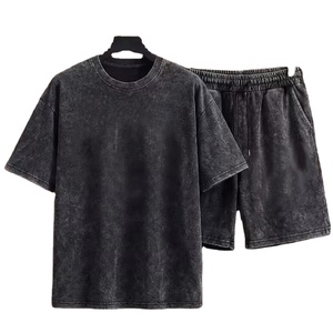 Men Cotton T Shirt Cargo Shorts <b>Set</b> Manufacturer 2 Piece Casual Summer OEM ODM Bulk Supply Acid WASH - Product Image 1
