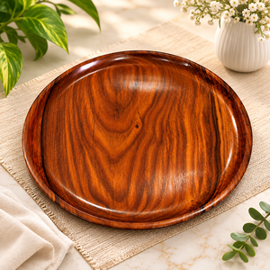 Plateau de service en bois artisanal de luxe, finition bois naturel riche, pour la salle à manger et la décoration de la maison, plateau décoratif - Product Image 1