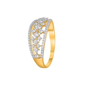 Anillo de banda ancha floral calado con diamante redondo cultivado en laboratorio en oro amarillo - Product Image 1