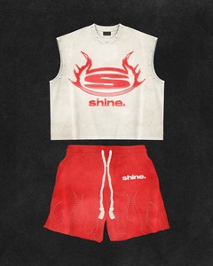 Ensemble de débardeurs pour hommes Shine, rouge et blanc, sans manches, col rond, style streetwear, respirant, en polyester, tricoté, vêtements de mode d'été - Product Image 2