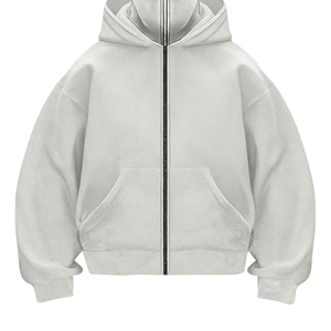 Vente en gros de sweats à capuche Ninja Hip Hop pour hommes, streetwear uni, coupe oversize, double col, en coton épais 500 GSM, en molleton noir zippé - Product Image 6