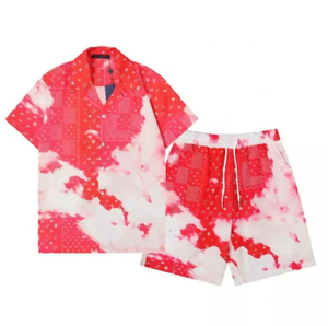 Wholesale <b>Set</b> of Casual Cotton Men's Summer Quick Dry Short Sleeve Shirts and Solid <b>Knitted</b> Shorts - Product Image 1