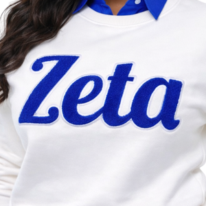 Sudadera de chenilla blanca Zeta Phi Beta 1920 para mujer, jersey con letras griegas Zeta, bordado azul, ropa informal - Product Image 5