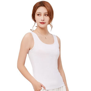 Camiseta sin mangas blanca para mujer, cuello redondo, tejida, transpirable, informal - Product Image 1