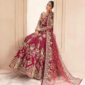 Filet papillon lourd avec un beau travail de broderie avec une robe Anarkali semi-cousue entièrement en diamant pour le mariage - Product Image 1