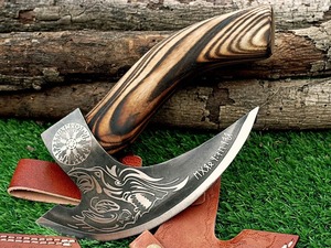 Cortador de Pizza Tomahawk Hecho a Mano con Hoja de Acero al Carbono y Mango de Madera, Herramienta de Supervivencia para Camping - Product Image 5