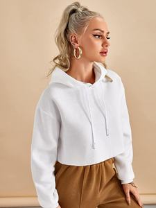 Haut de gymnastique et d'entraînement à capuche pour femmes, 100 coton, ensemble top et haut court à manches longues, taille plus, prix d'usine - Product Image 3