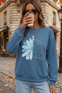 Sudadera de punto vintage de manga larga con cuello redondo, bordada y con estampado floral azul, de gran tamaño, para mujer, de Hardihood International - Product Image 5