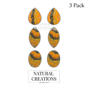 Premium 925 Silver Bumble <b>Bee</b> Gemstone Pear Marquise Oval Cab Butterfly Lock Stud Earrings Bezel Setting Pack of 3 Pairs - Product Image 1