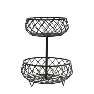 Wholesaler Double Tier Metal Fruit Basket Round Black Wire <b>Storage</b> Stand for Kitchen Rustic Decorative Display Holder - Product Image 6