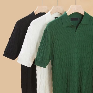 เสื้อโปโลถักพรีเมียมสำหรับผู้ชาย แขนสั้น สกรีนชื่อโลโก้ได้ เนื้อผ้านุ่ม ระบายอากาศดี เหมาะสำหรับใส่ลำลองในฤดูร้อน สไตล์สตรีทแฟชั่น - Product Image 1