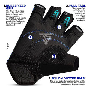 Guantes de Medio Dedo con Logotipo Personalizado OEM, Hechos de Tela Elástica de Poliéster, Cuero Sintético y Tela de Pana - Product Image 4