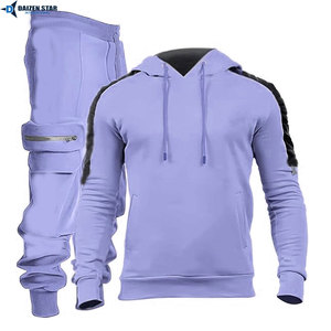 Conjunto Deportivo Morado con Capucha para Hombre, Sudadera de Manga Larga Informal, Pantalones de Color Sólido, Transpirable, de Poliéster, para Otoño - Product Image 2
