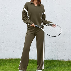 Conjunto Deportivo de 3 Piezas para Mujer, Estampado de Guepardo, Modal, Verde Oliva, Chaqueta con Cremallera de Manga Corta, Rayas Laterales, Corte Regular, Casual - Product Image 3