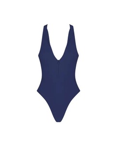 Traje de baño de una pieza con cuello en V profundo para mujer, color sólido, corte alto, push-up, ajustado, sin espalda, para playa, verano - Product Image 1