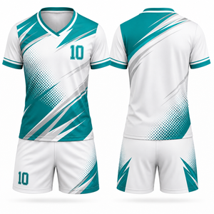Ensemble d'uniformes de football personnalisés sublimés unisexe bleu et blanc, maillot et short de football pour équipe, taille élastique, polyester/coton respirant - Product Image 2