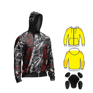 Nouvel arrivage : Sweat à capuche moto personnalisé à grand imprimé en polyester/coton, 380 GSM, coupe oversize, séchage rapide, unisexe, épais, avec 2 protections - Product Image 1