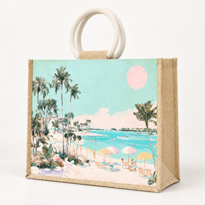 กระเป๋าหูหิ้วทรงกลมพิมพ์ลายดิจิทัลลายชายหาด - 38x30x15 ซม. สีธรรมชาติ โลโก้สั่งทำได้ คุณภาพส่งออกจากโรงงานโดยตรง ใช้สำหรับชายหาด แบรนด์ส่วนตัว - Product Image 6
