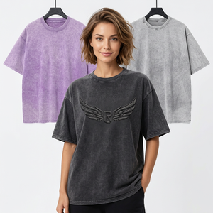T-shirt surdimensionné pour homme 100% coton avec logo ailes en relief, manches courtes, col rond, streetwear décontracté, noir, violet, gris - Product Image 4