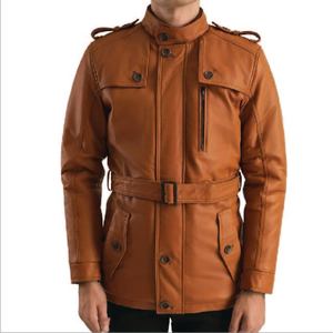 Chaquetas de cuero marrón para hombre, ropa cálida para invierno, elegantes y suaves chaquetas de cuero genuino para viajes al aire libre, uso casual, ropa exterior premium. - Product Image 1