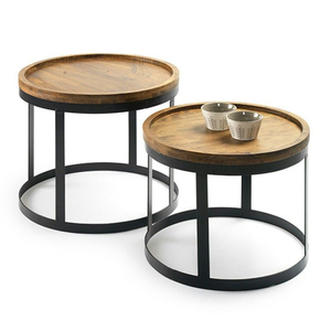 Mesa de Centro de Madera Maciza de la Mejor Calidad con Acabado en Nogal, Mueble Decorativo para Sala de Estar con Patas de Metal Negro, Mejor Precio - Product Image 3