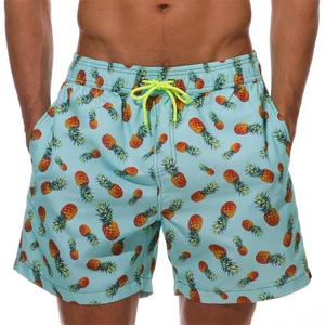 Men's <b>Light</b> Blue <b>Pineapple</b> Print Board Shorts Quick Dry Drawstring Waist Casual Swim Trunks with Pockets - Product Image 2