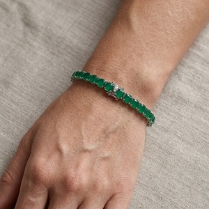Bracelet Tennis en Onyx Vert Taille Coussin Motif Trèfle Charmant pour Femme et Enfant, en Argent Sterling 925, Cadeau Classique - Product Image 3