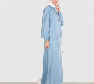 Robe longue en crêpe unie respirante à manches longues et col droit pour femme, tenue formelle islamique - Product Image 2