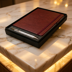Agenda relié en cuir PU velours bordeaux Aurelux, format A5, avec stylo, coffret cadeau, style premium, 192 pages, fermeture élastique - Product Image 4