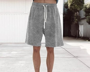 Shorts en toile délavée écologiques pour hommes, style rétro, en coton, coupe confortable, respirant, séchage rapide, streetwear décontracté - Product Image 4