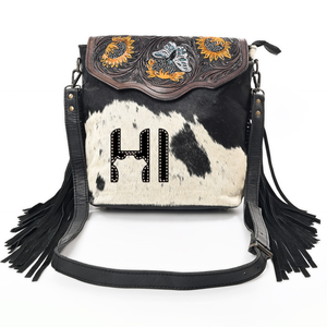 Sac bandoulière personnalisé en cuir de vachette, motif tournesol gravé à la main, sac à main pour femme en cuir pleine fleur - Product Image 1