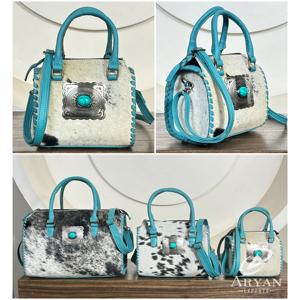 กระเป๋าหนังวัวแท้คุณภาพพรีเมียม ขนาดเล็ก รุ่น Speedy Duffel ประดับหินเทอร์ควอยซ์สุดหรู พร้อมสายสะพายข้าง สำหรับทุกเพศ - Product Image 1