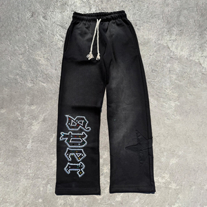 Sweat suit made in French Terry Men Distressed and Rhinestones Heavy Weight <b>Thick</b> <b>Fleece</b> Cotton Oversized Tracksuits for Men - Product Image 4