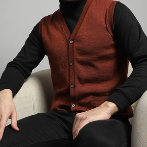 Cardigan sans manches en mélange de laine pour homme, col en V, fermeture boutonnée, couleur unie, tricot anti-boulochage, épaisseur standard, idéal pour l'automne - Product Image 4