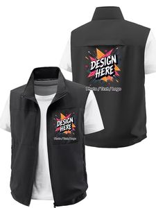 Custom Men's Winter Casual <b>Cooling</b> Solid Canvas Vest Hoodie <b>Jacket</b> Multi-Pocket Zipper Breathable Eco-Friendly Quick Dry - Product Image 2
