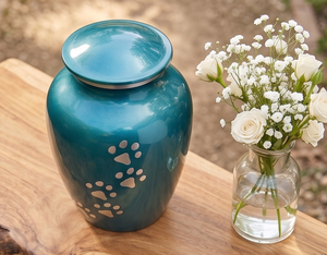 Urnes funéraires artisanales pour animaux de compagnie, urnes de créateur de haute qualité avec empreinte de patte, couleur bleue, urne funéraire en gros, plusieurs tailles, décoration commémorative - Product Image 3