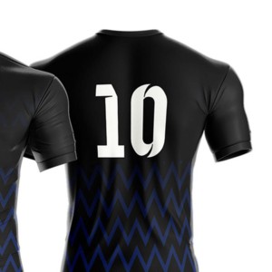 Ensemble de maillots de football pour hommes, noir et bleu, col en V, manches courtes, sublimé, respirant, évacuant l'humidité, nom d'équipe personnalisé, uniforme adulte, tous les tailles - Product Image 3