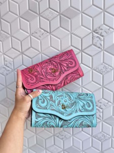 Nouveau Style occidental sculpture usiné à la main portefeuille pochette coque de téléphone élégant couleur rose portefeuille en cuir occidental pour les multi-usages des femmes - Product Image 4
