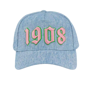 AKA <b>Light</b> Denim 1908 Snapback <b>Hat</b> <b>Light</b> Blue Denim Color Embroidered Adjustable Baseball Cap Unisex Casual Fashion - Product Image 1