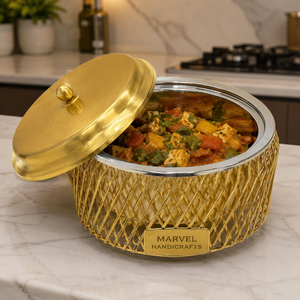 Cazuela Aislada de Acero Inoxidable Dorado de Lujo con Cesta Metálica Hecha a Mano, Servidor de Comida Caliente Premium, Elegante Tazón de Regalo para Comedor - Product Image 3