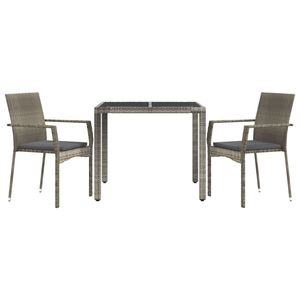 Ensemble de salle à manger pour jardin en rotin PE gris avec acier thermolaqué et verre trempé, élégant et durable - Product Image 3