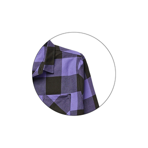 Camisa de Franela a Cuadros Negra y Morada para Hombre, Manga Larga, Cuello Camisero, Estilo Casual para Otoño, 100% Algodón, Antiarrugas - Product Image 3