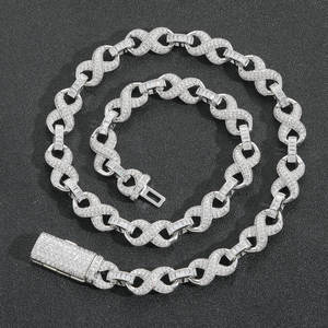 Luxury White Gold Diamond <b>Statement</b> <b>Necklace</b> Pave Setting Round Brilliant Cut Link Chain Unisex Party Jewelry Available for Sale - Product Image 5