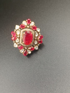 flower Shape Cocktail <b>Ring</b> with red oval doublet Stone Gold Plated Women's Wedding Jewelry Glam ethnic Style <b>adjustable</b> <b>ring</b> - Product Image 6