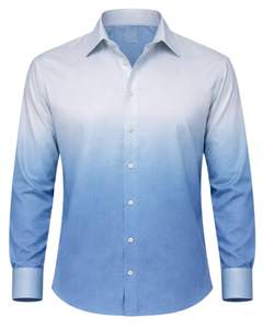 Camisa Formal para Hombre en Degradado Azul Cielo, Algodón Premium, Manga Larga, Cierre de Botones, Estilo Casual Elegante, Fabricante OEM Personalizado, Suministro al por Mayor - Product Image 1