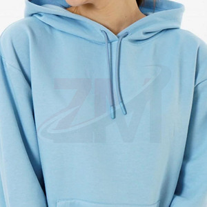 เสื้อสเวตเชิ้ตมีฮู้ดสีฟ้าอ่อนสำหรับผู้หญิง ทรงโอเวอร์ไซส์ ผ้าฝ้ายถัก สีพื้น สวมใส่สบายๆ ในฤดูใบไม้ร่วง มีกระเป๋า - Product Image 3