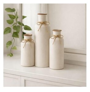 Ensemble de vases en céramique blanche, style moderne farmhouse, vases de table en forme de bouteille, vases décoratifs pour le salon, étagère à livres - Product Image 4